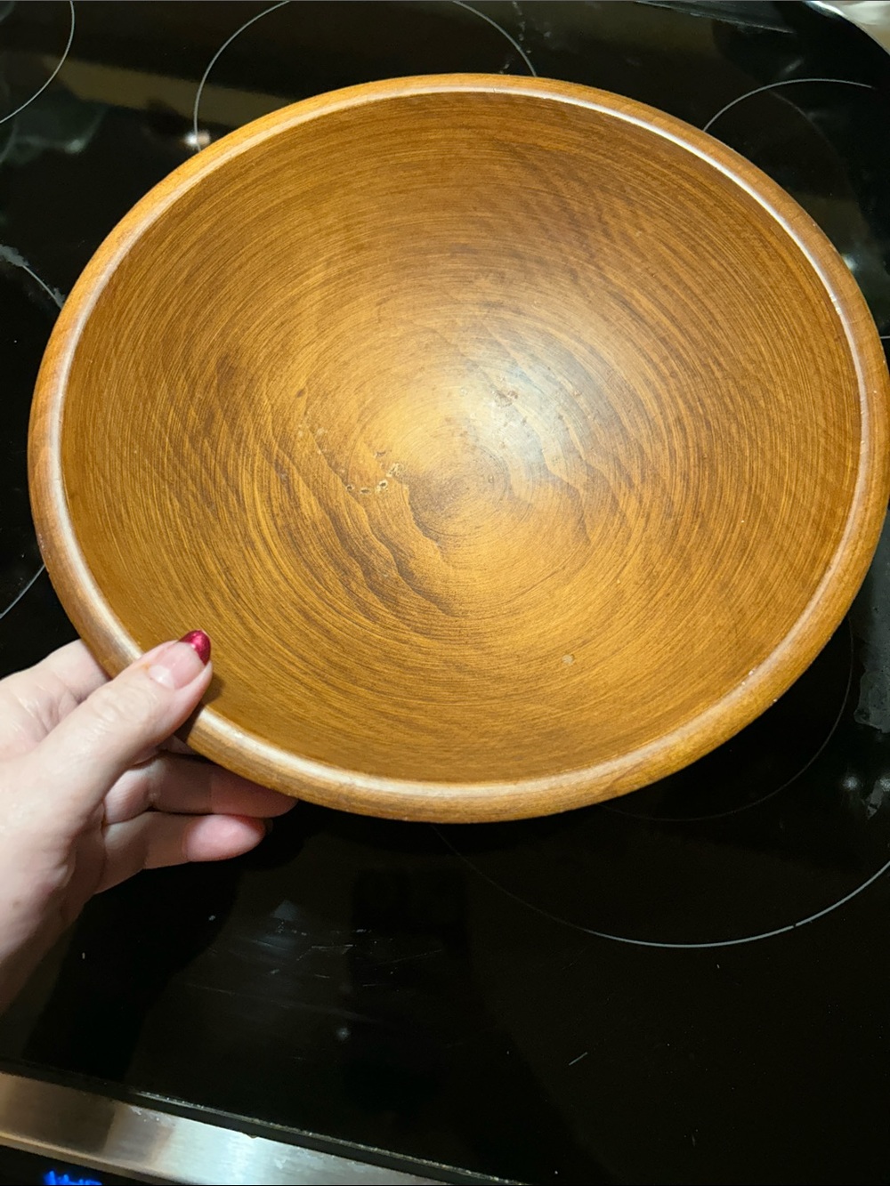 Vintage farmhouse Mid-Century Wooden Serving Bowl - Honey Brown with legs.